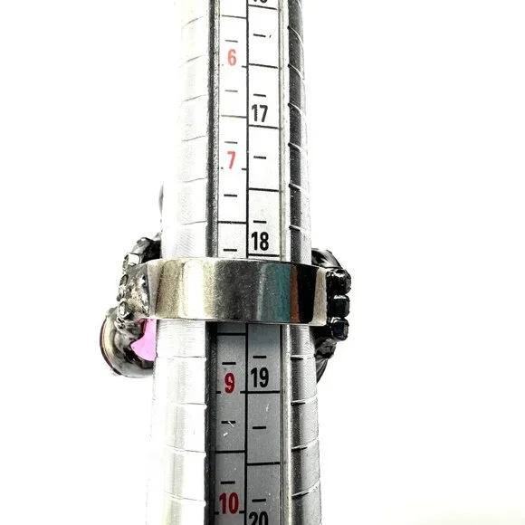 Vintage 1980s Robert Sorrell Cocktail Cluster Ring—Massive Red Pink Rhinestones - Picture 4 of 11